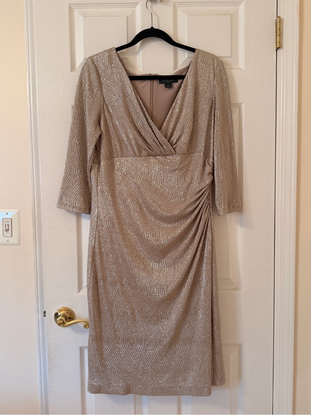 Lauren Ralph Lauren Metallic Gold/Taupe-Blend Surplice Midi Dress